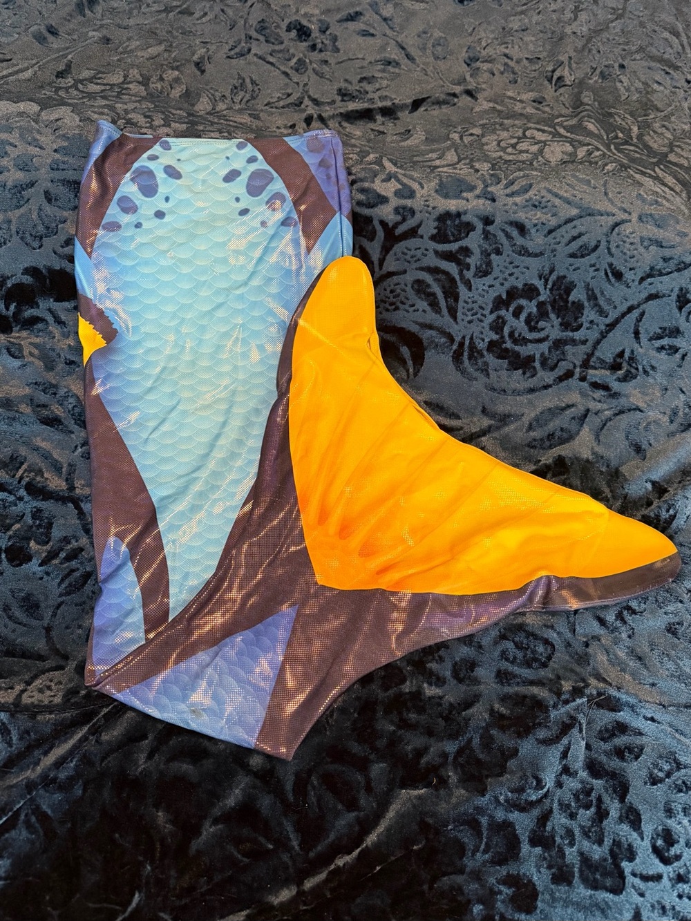 FinFun Blue Tang mermaid tail blue scale print and a yellow fluke Child Size 8 - Picture 2 of 6